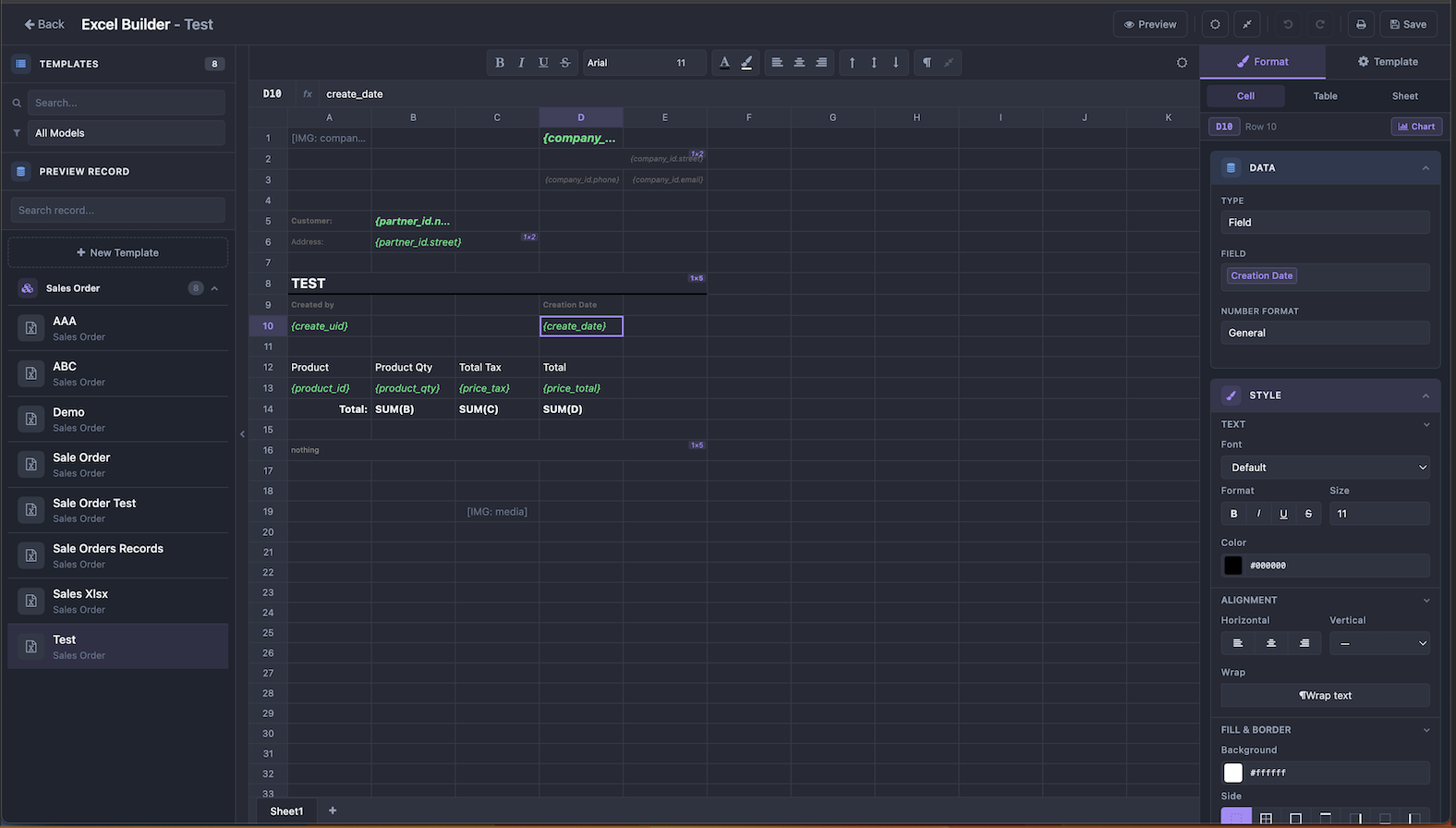 Excel Builder - Dark mode